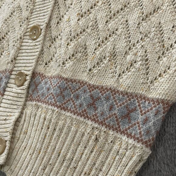 KENNETH TOO Sweater Women's Medium Cream Short Sleeve Cardigan Collared Wool NEW - Picture 6 of 9